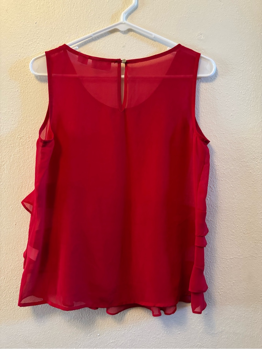 Liz Claiborne Red Chiffon Tiered Ruffle Sleeveless Tank Top Small Petite - Picture 2 of 7